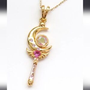 BISOULOVELY Moon Crystal Pendant In .925 Gold Plated Sterling Silver